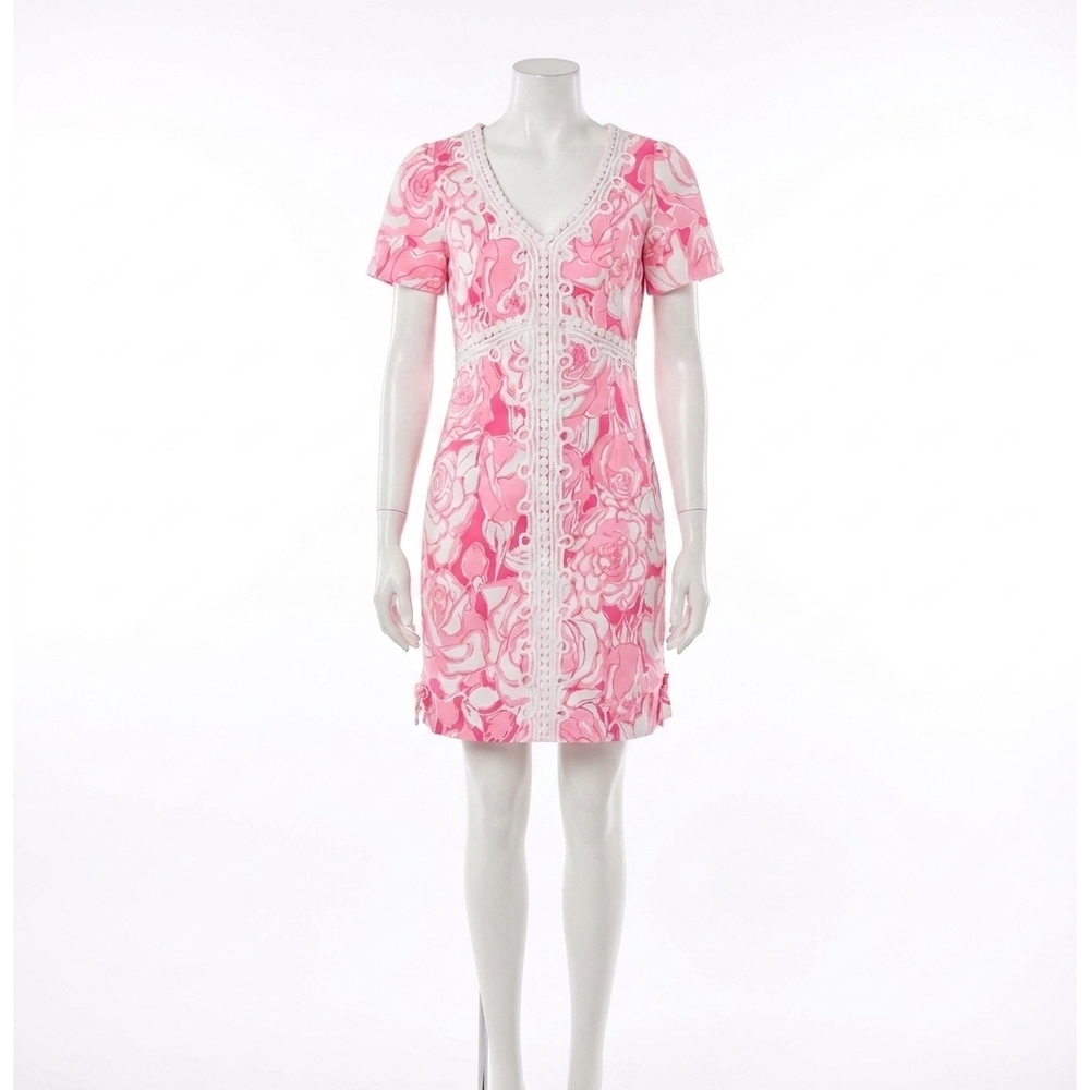NEW LILLY PULITZER evita short sleeve stretch shift dress in confetti pink